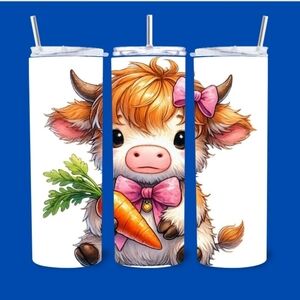 Cute Baby Cow  Tumbler with Pink Bow and a carrot